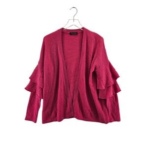 Claudia Nichole 100% Cashmere Ruffle Sleeve Open Cardigan Fuchsia Pink Medium